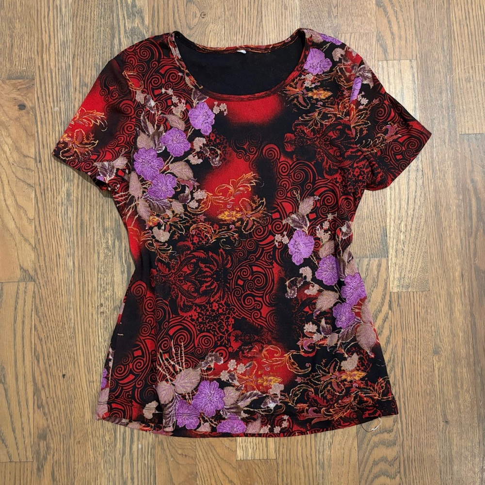 y2k Floral Lined T Shirt